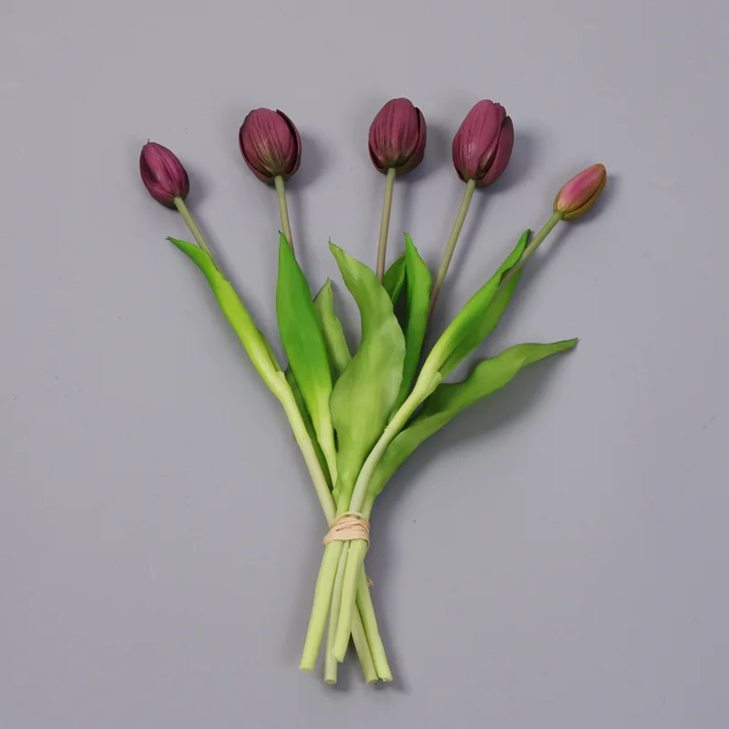 5 Stück künstliche Blumen, weiche Tulpen, künstliche Blumen, fühlt sich echt an, für Zuhause, Garten, Tisch, Hochzeitsdekoration, Simulation, 5-Kopf-Tulpenstrauß – Detail 21