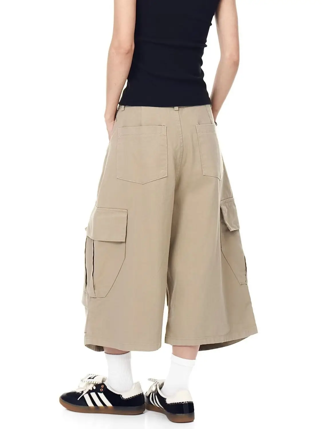 Summer Men's Big Pocket Casual Cargo Shorts Y2k Sweatpants Cool Boys Wide Leg Bottom Male High Waist Calf-length Pants