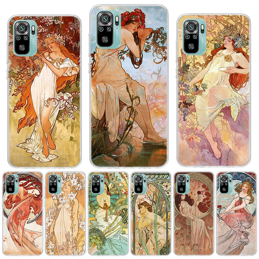 Alfons Mucha Primavera Silicon Call Phone Case For Xiaomi Redmi Note 13 12 12S 11 11S 10 10S 11T 11E Pro Plus 9 9S 9T 8 8T 7 Cov