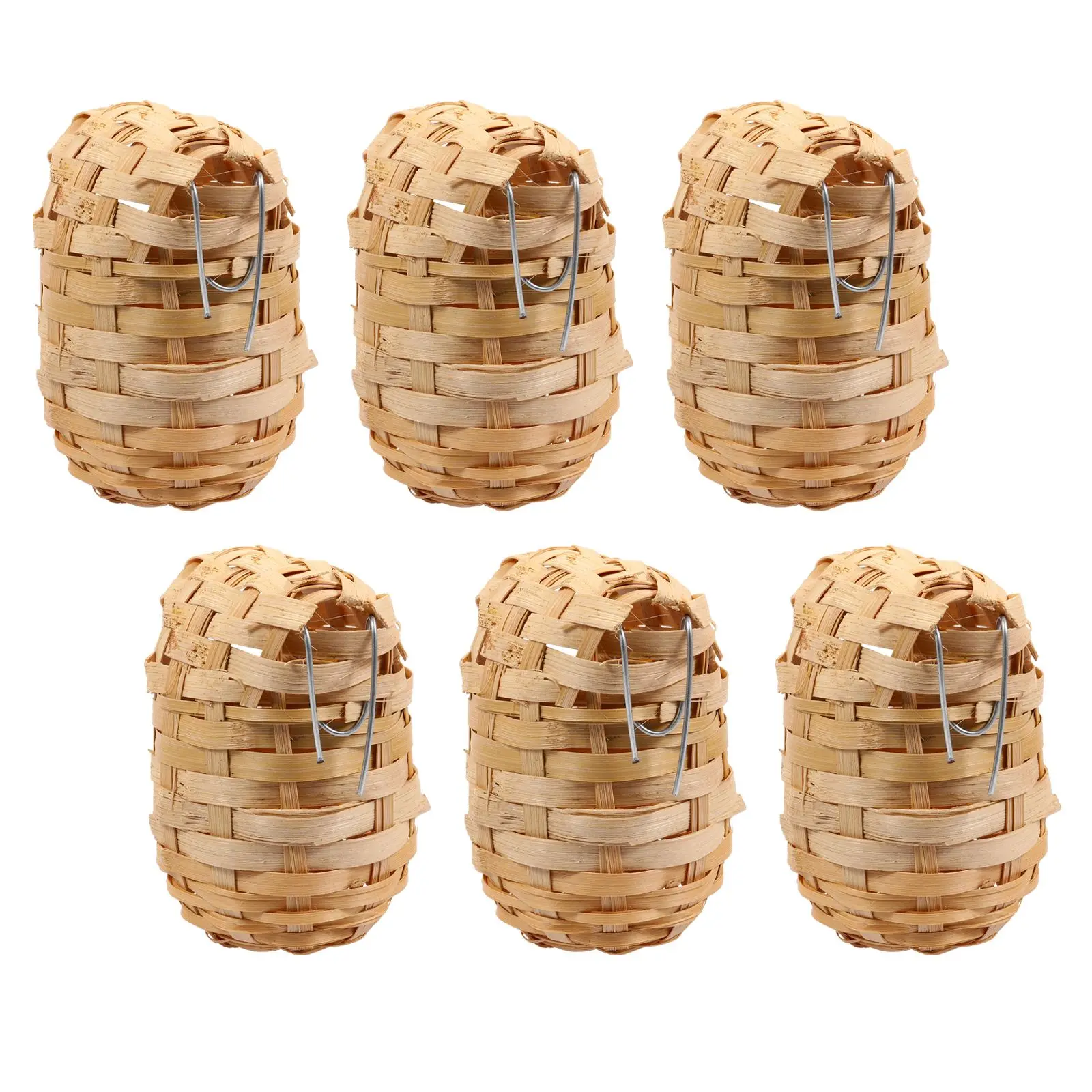 

Bamboo Bird Nest 6 Pcs 10x7x12 cm Handmade Rustic Decor Bird House Shelter Hanging Tree Porch Hook Safe Warm