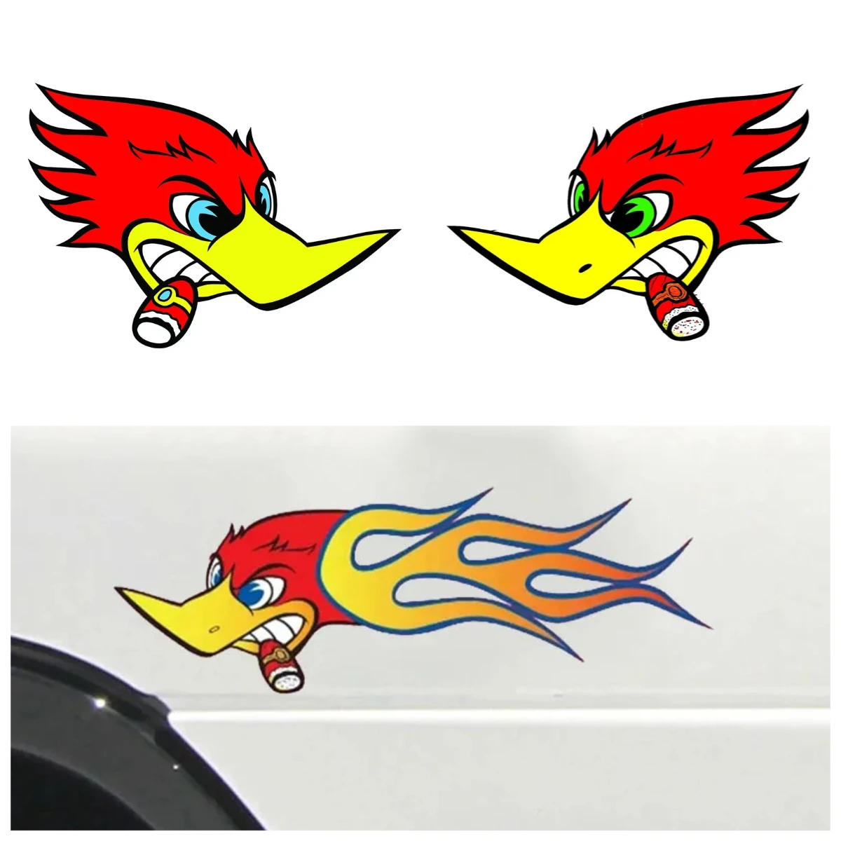PVC Reflective Car Decal, Cute Cartoon Woodpecker Waterproof Vinyl Sticker, Fun Decal for Car Body & Motorcycle Helmets