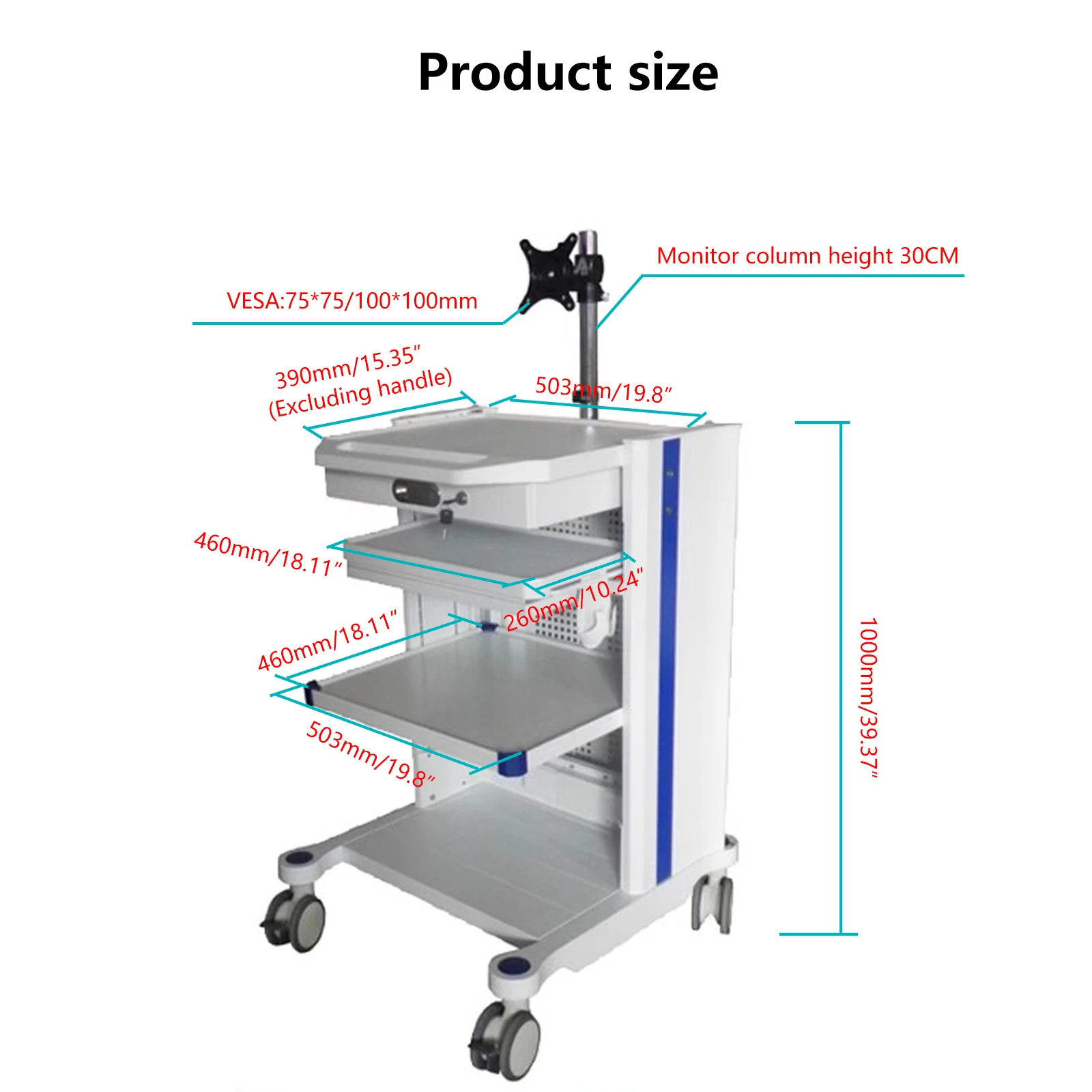 Metallic Endoscope Instrument Cart Desktop Computer Cart Integrated Trolley Anesthesia Room Stomatology Oral Surgical Equipment