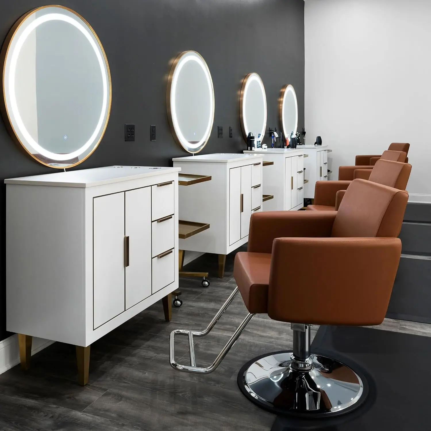 Camel Vinyl Styling Chair 20 Inch Seat Chrome Base Salon Barber, Customized