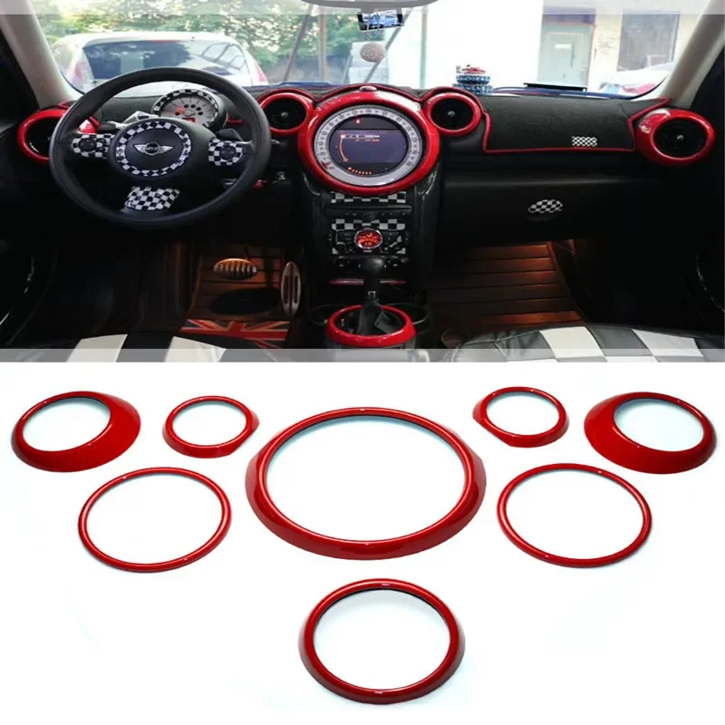 

8Pcs ABS Interior Front Center Dashboard Vent Speaker Gear Shift Circle Ring Covers For Mini Copper Countryman R60 2013-2016