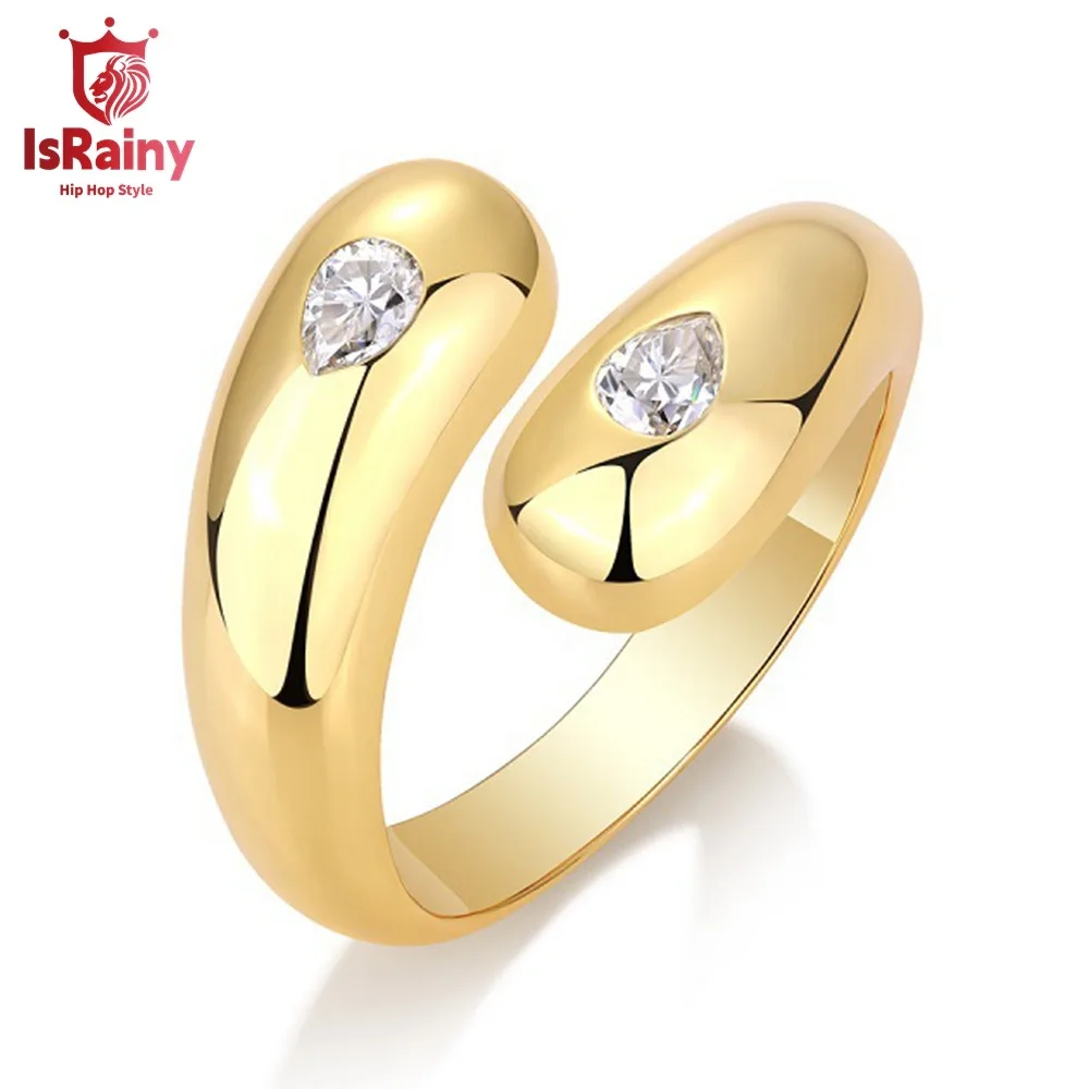 IsRainy 18k Gold Plated 925 Sterling Silver 3*4MM Pear Moissanite Diamonds Engaged Anniversary Rings For Women Men Fine Jewelry