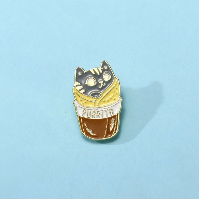 Unisex Casual Cute Cartoon Cat Cake Dessert Shape Brooch Alloy Oil Dripping Pins Badges DIY Clothing Bags Hat T-shirt Decoration