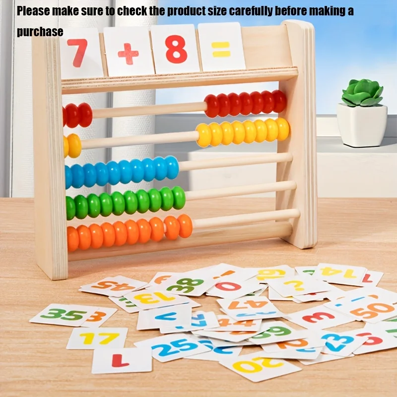 Wooden Abacus for Kids Math 5-Row Counting Toy with Beads Number Cards Educational Counters for Kids Math Gift for Boys Girls