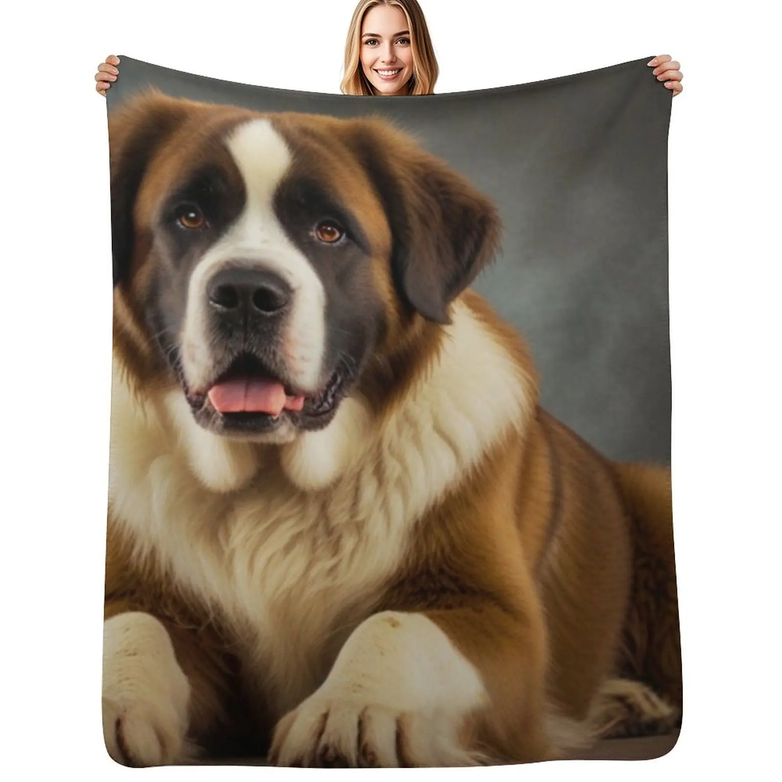 

Saint Bernard Portrait Throw Blanket Cute Soft Plush Plaid Hairy Blankets