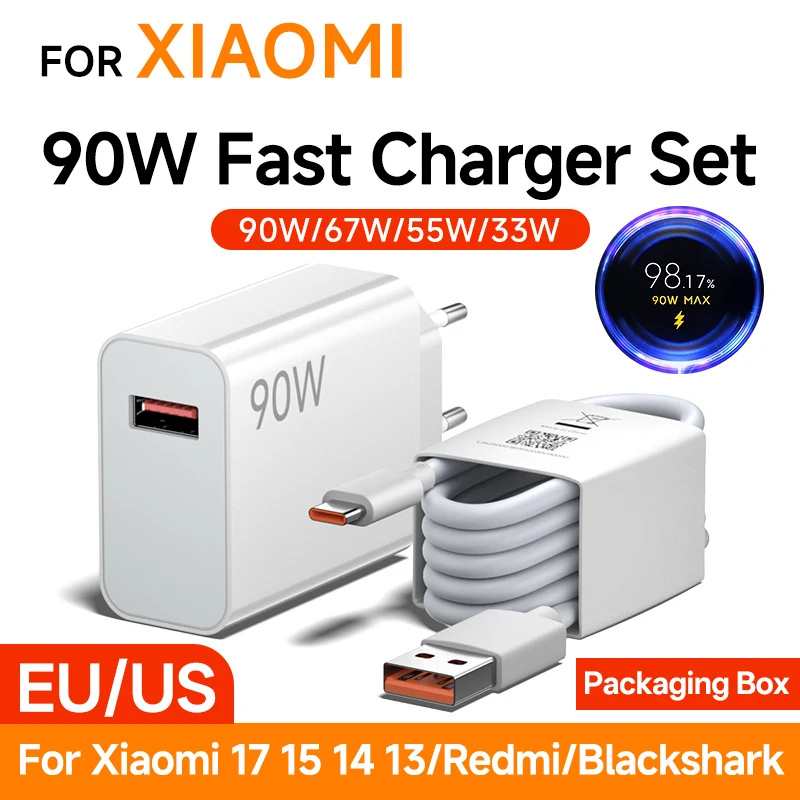 Chargeur mural Turbo rapide 90W 6A USB vers Type C, câble de charge rapide pour téléphone Xiaomi mi 15 14 13 12 11 Pro Ultra Lite Redmi Note