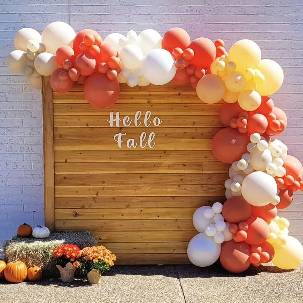 

106Pcs Fall Balloons Garland Arch Kit Retro Orange Sand White Apricot Balloon for Fall Baby Shower ThanksGiving Party Decoration