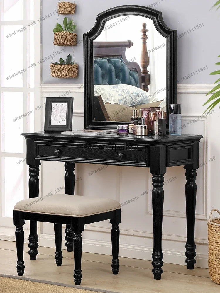American Dresser Bedroom Modern Minimalist Black Makeup Table Desk with Mirror Storage Storage