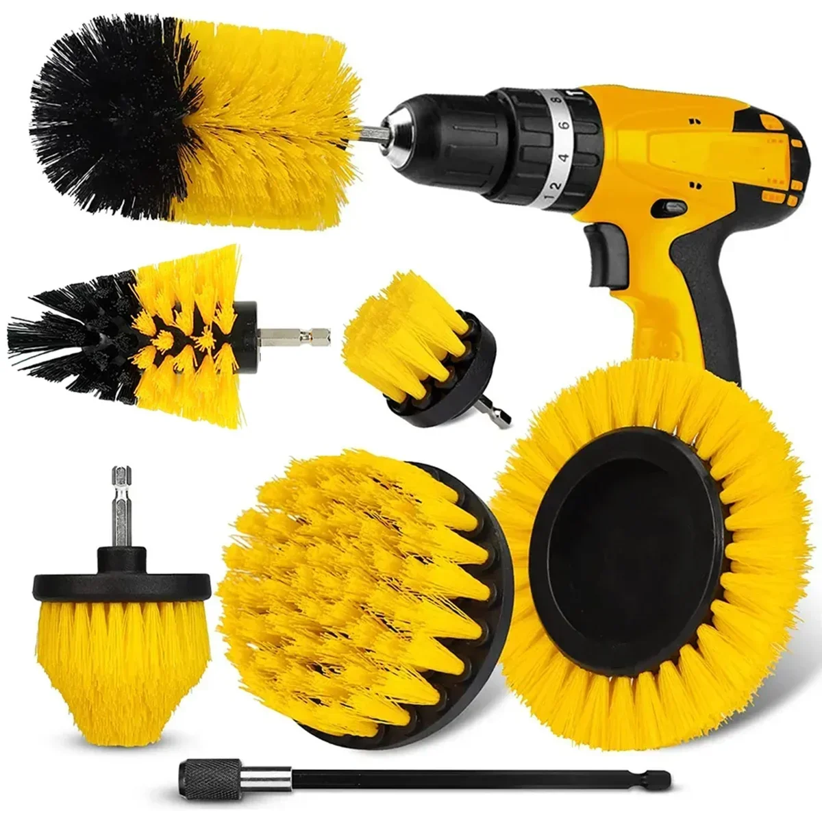 7pcs Drill Brush Attachment Set Power Scrubber Brush With Drill Scrub Brush For Cleaning Showers Tubs Bathroom Tile Grout Carpet