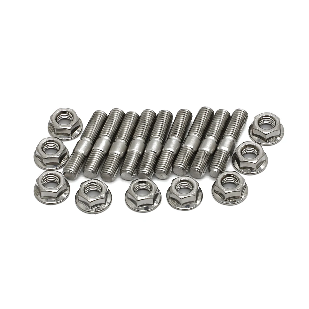 For Honda Civic Acura Stainless Steel Exhaust Pipe Bolts M8*40 9Pcs Stud Serrated Bolt Nut Screw