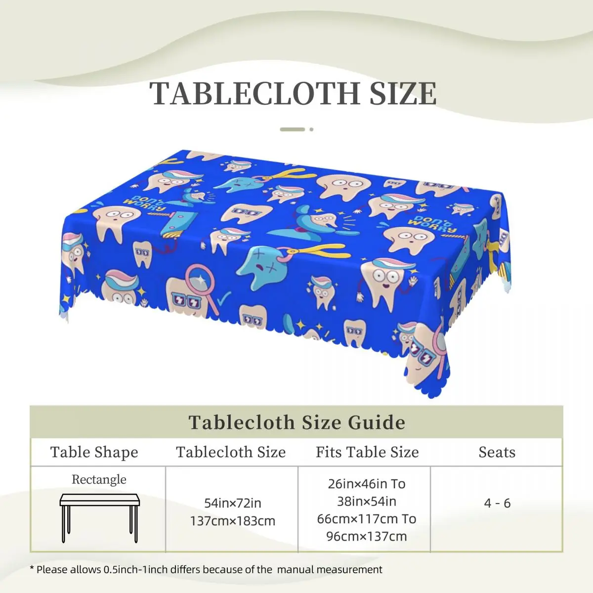 Cartoon Tooth Doctor Dental Tooth Care Dentist Custom Rectangular Tablecloth Waterproof Table Cover for Festival Table Cloth