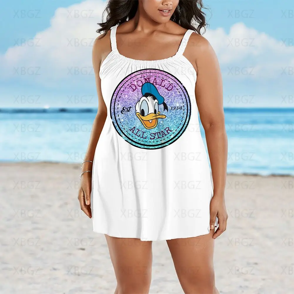 Donald Duck Summer Dresses Woman 2022 Plus Size Outfits Boho Cartoon Chic Elegant Dress Disney Women Beach Sling Print Sexy 9XL