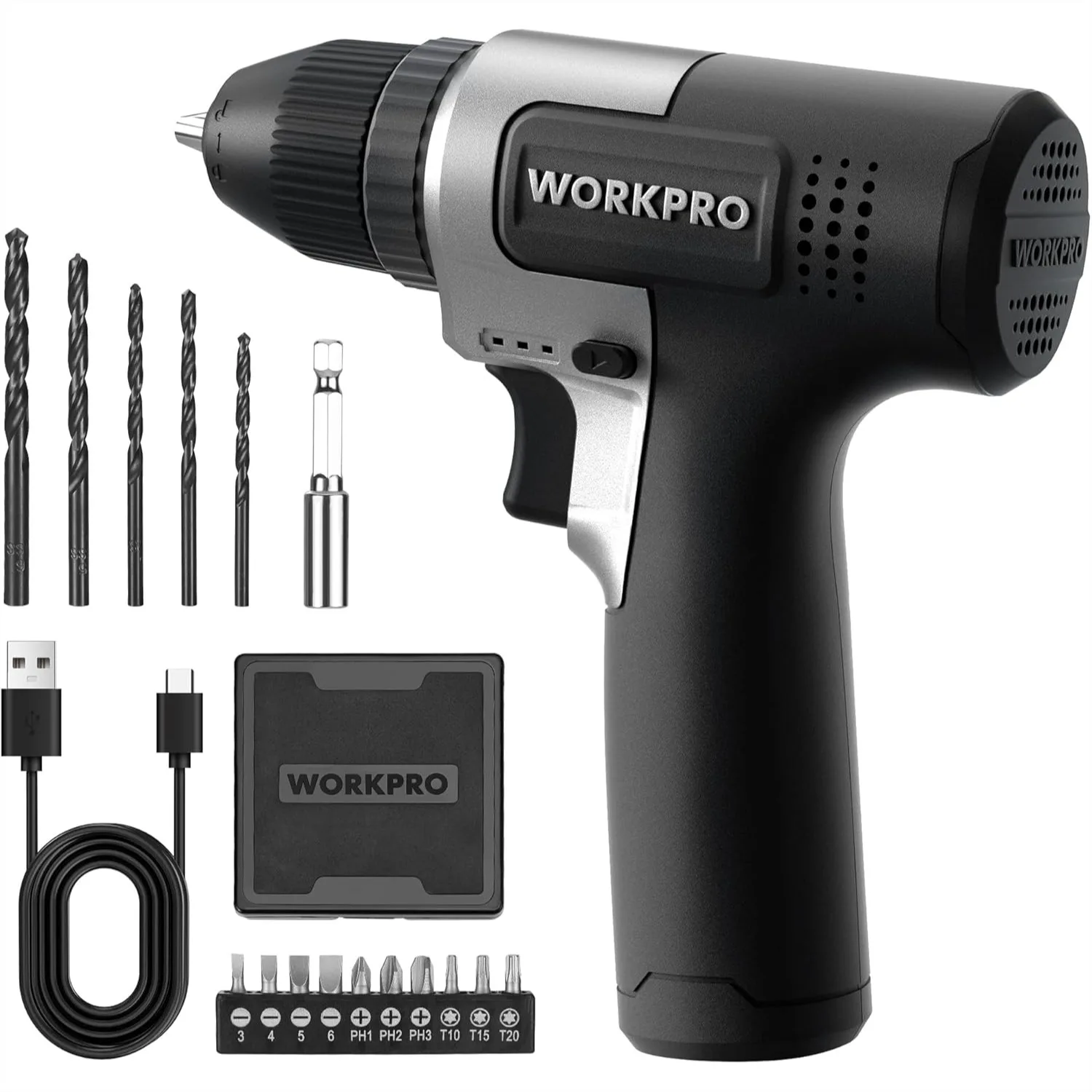 

Cordless Drill Set 8V, 2Ah Power Drill with USB-C Charging, Keyless Chuck, 15Pcs Bits, LED Light, Variable Speed for Home DIY