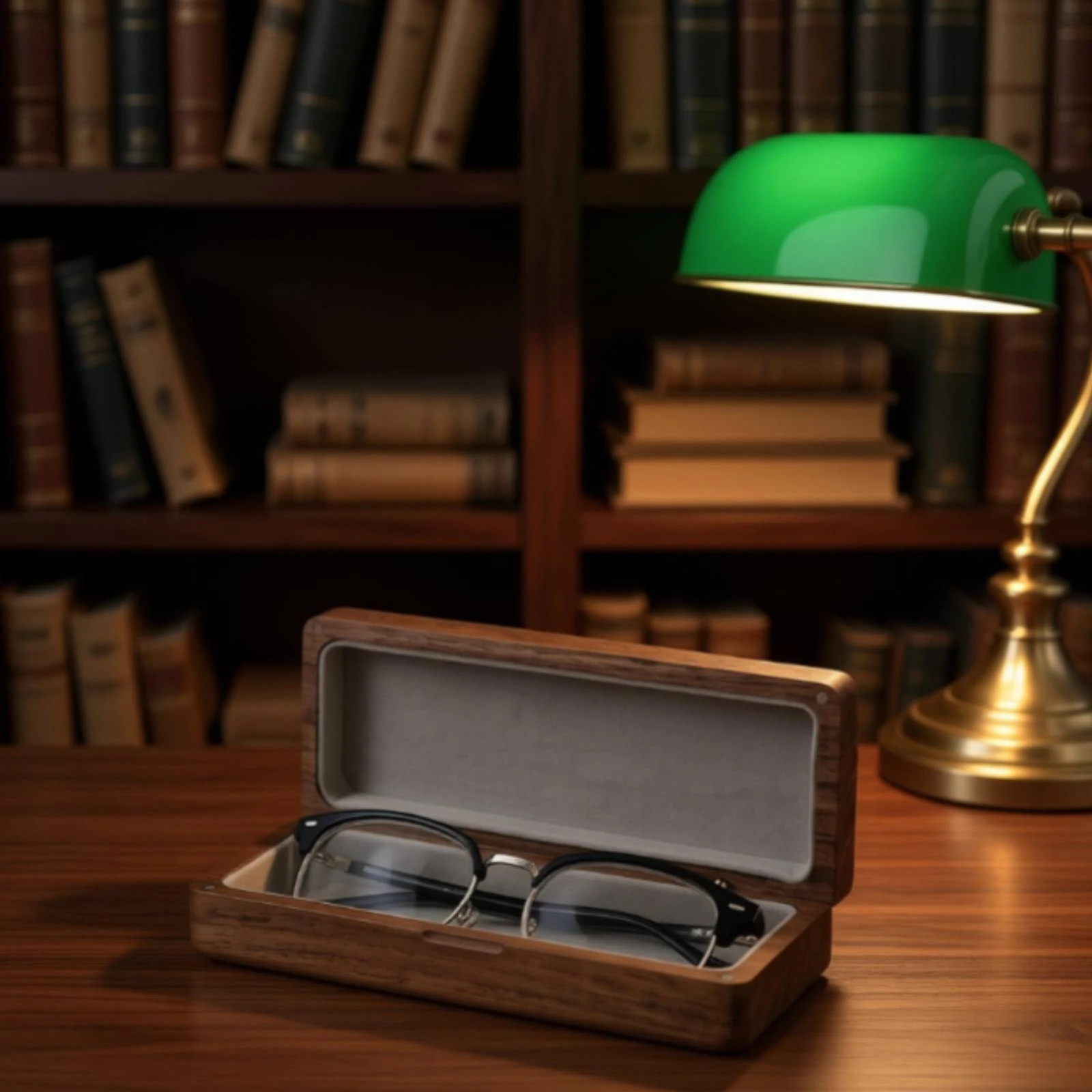 Wooden Eyeglass Case Compact Walnut Glasses Case Lightweight Slim for Travelers, Travel, Desk