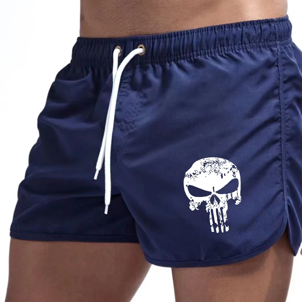 Summer men\'s shorts, fashionable quick drying, breathable surfing, swimming with pockets, men\'s beach pants, printed skull