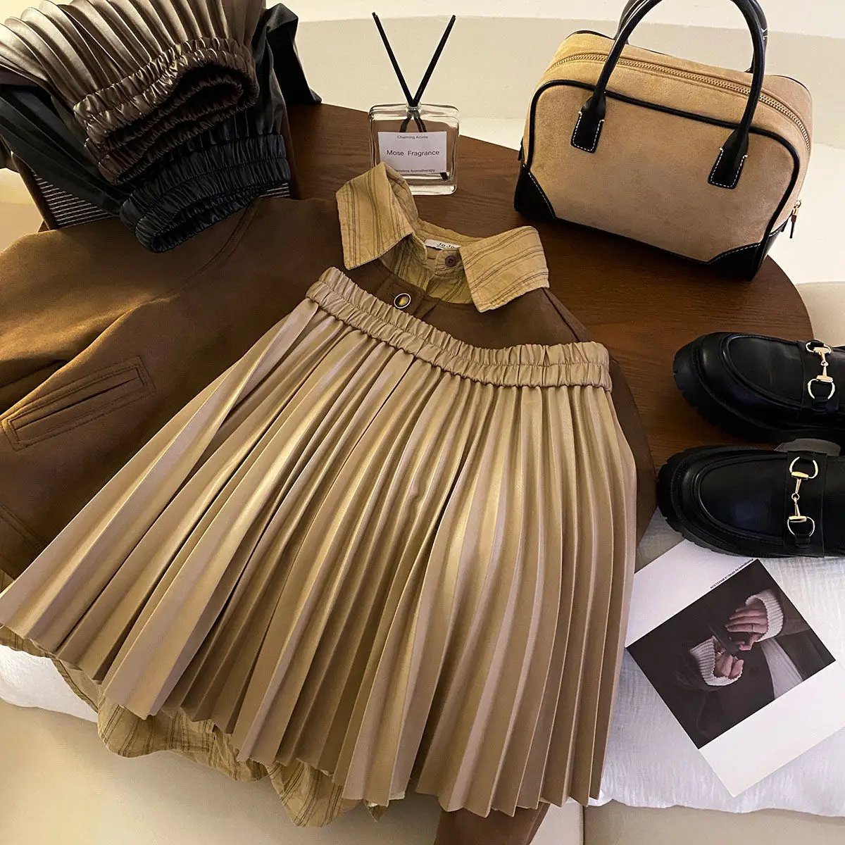 Pleated Solid Color Elastic Waist Simplicity Elegant Women's Clothing 2023 Casual Korean Fashion Temperament Office Lady Skirts