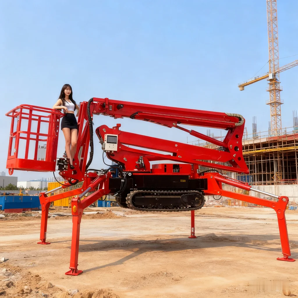 Towable Cradle Spider Boom Lift 200Kg Capacity Tow Behind Vehicle Hydraulic Aerial Lifting Platform 18 20 22 24M Working Heig