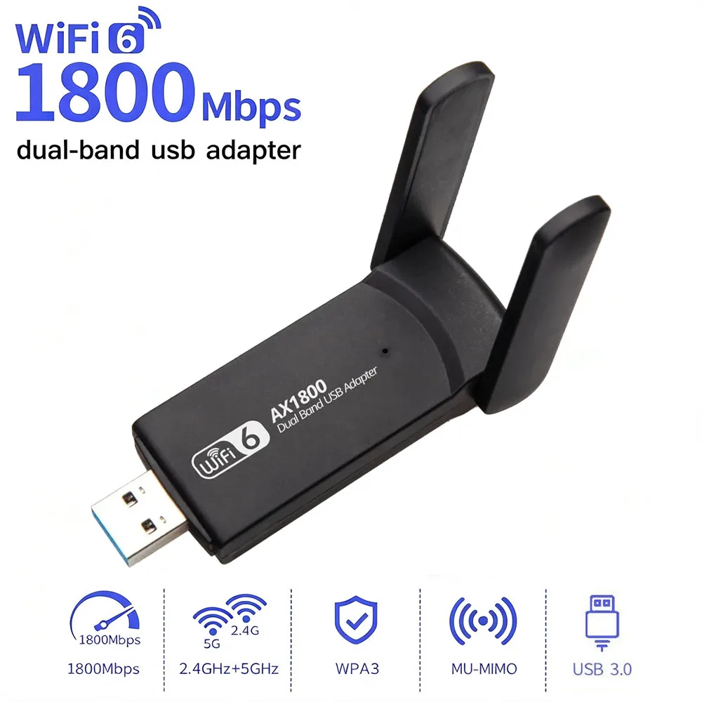 AX1800 WiFi 6 USB3.0 Wireless Dongle 2.4G&5GHz Dual Band Network Card MTK7921AU WiFi6 Adapter High Speed For Windows 10 11 PC