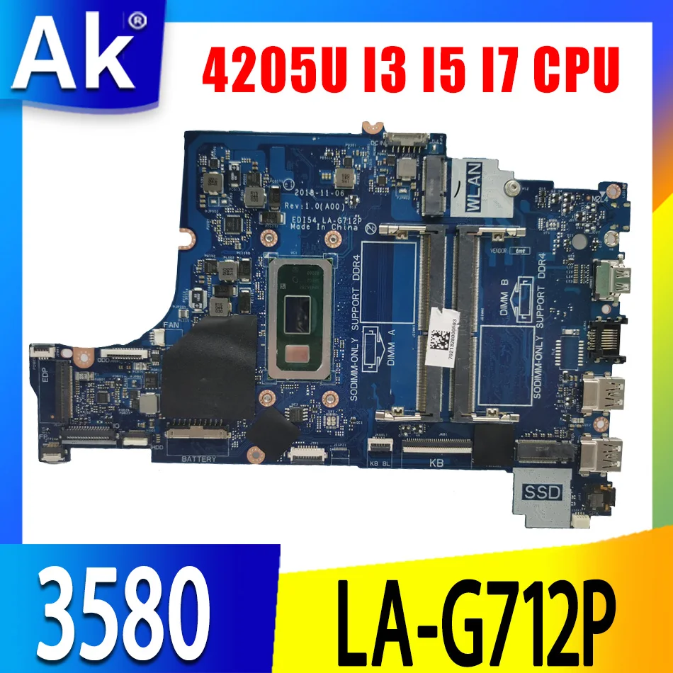 

For DELL 3480 3580 3780 3583 Mainboard Laptop LA-G712P 04205U 5405U i3-8145U i5-8265U i7-8565U Motherboard Full Tested