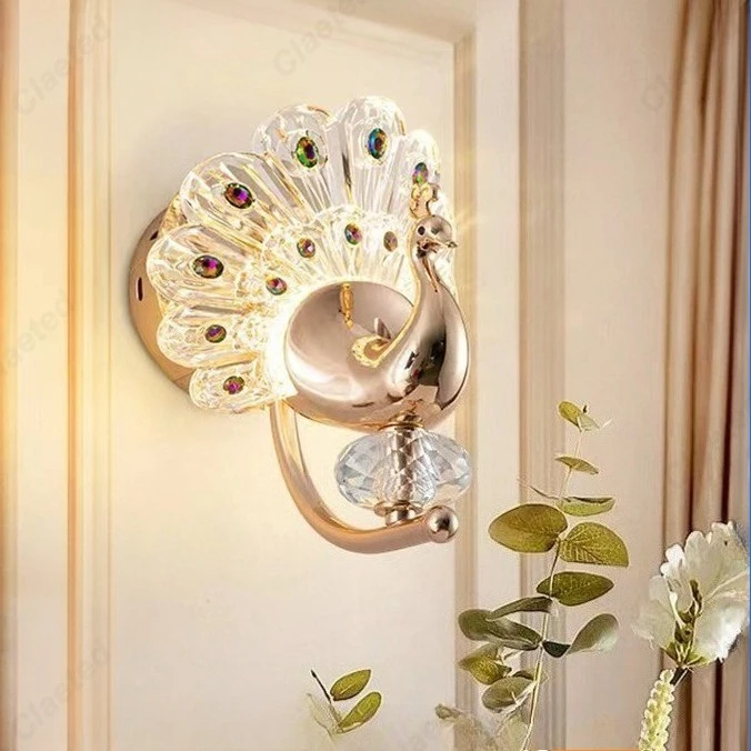 

Creative New LED Peacock Wall Lamp Bedroom Bedside Lamp Living Room Corridor Staircase Porch Decorative Lighting Lamps