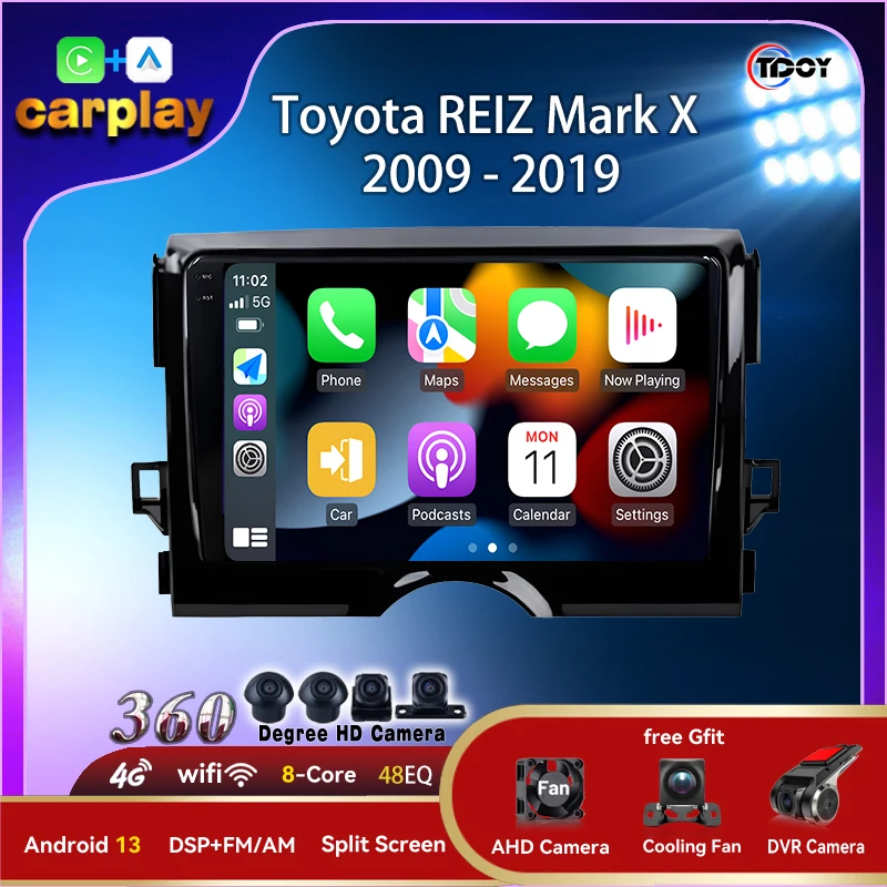 راديو السيارة Carplay أندرويد السيارات اللاسلكية لتويوتا ريز مارك X 2009-2019 واي فاي 4G 8Core الملاحة سيارة DSP مضخم صوت ستيريو فيديو #1