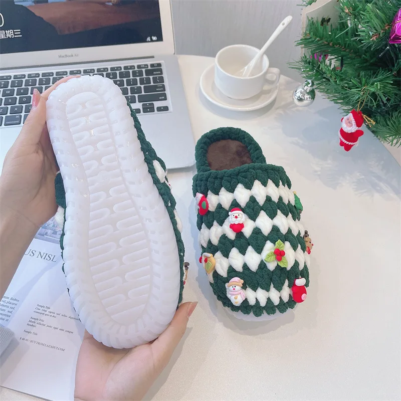 DIY Popsicle lana Crochet Navidad dibujos animados animales Unisex invierno hogar cálido zapatillas conjunto completo de Material casero paquete.