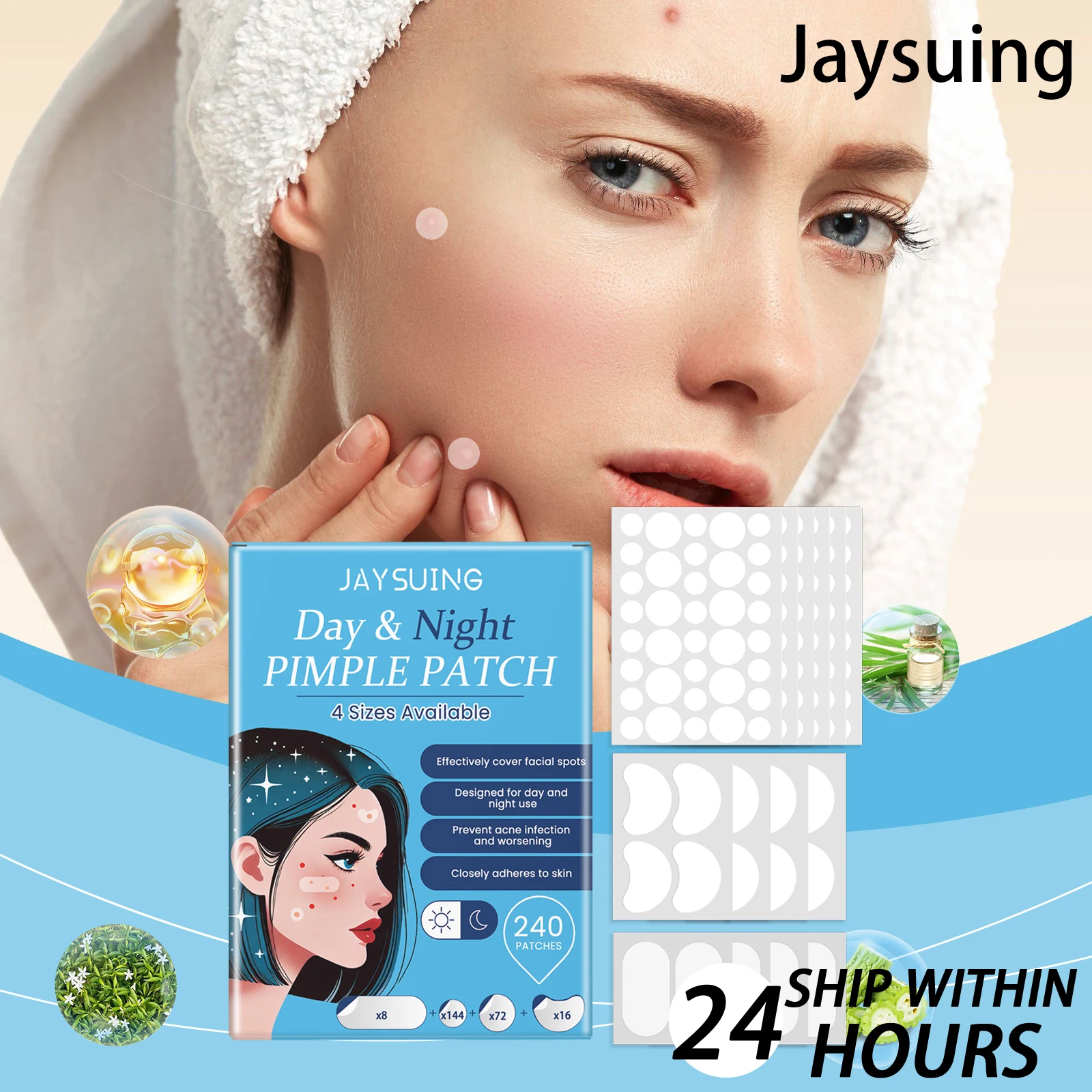 

Jaysuing пластыри от прыщей, невидимое покрытие от прыщей, наклейки от прыщей для лица, контроль жирности, восстановление кожи, облегчение покраснений, упаковка 240 шт.