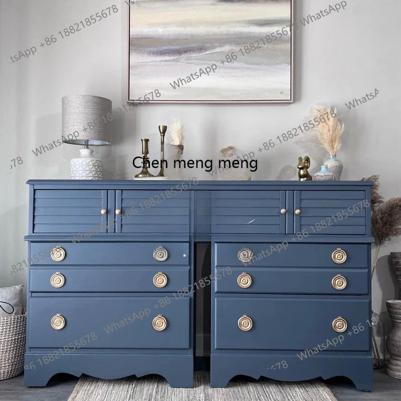 

French solid wood bedside table American home bedroom storage living room wall blue storage cabinet