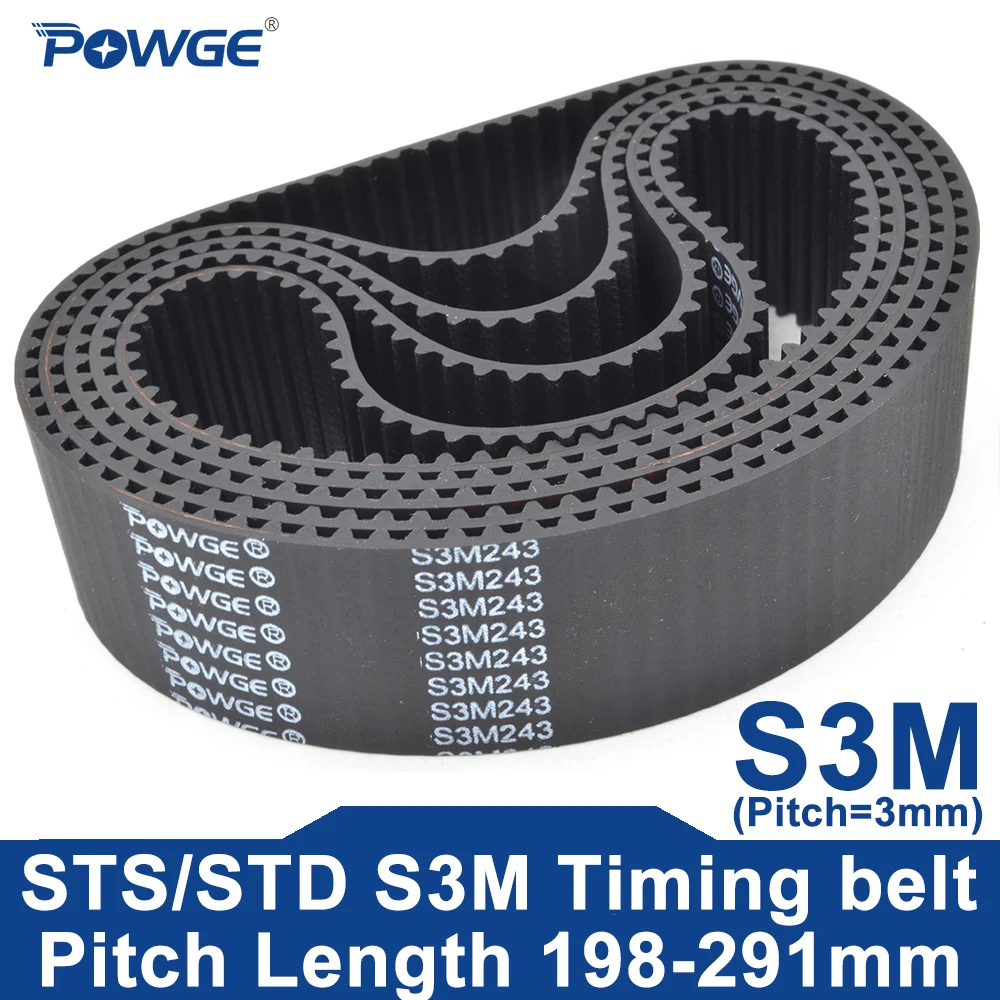 POWGE STD S3M Timing belt Lp=198-291mm 201 204 207 210 213 216 219 222 225 228 231 234 237 240 243 246 249 252 255 258 261 264