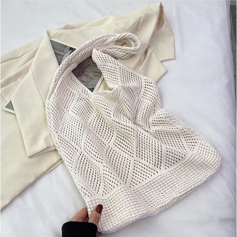 Neue Trend frauen Tasche Häkeln Handtasche Retro Gestrickte Einfarbig Hohl Top-griff Einkaufstasche Reise Shopper Schulter tasche – Detail 25