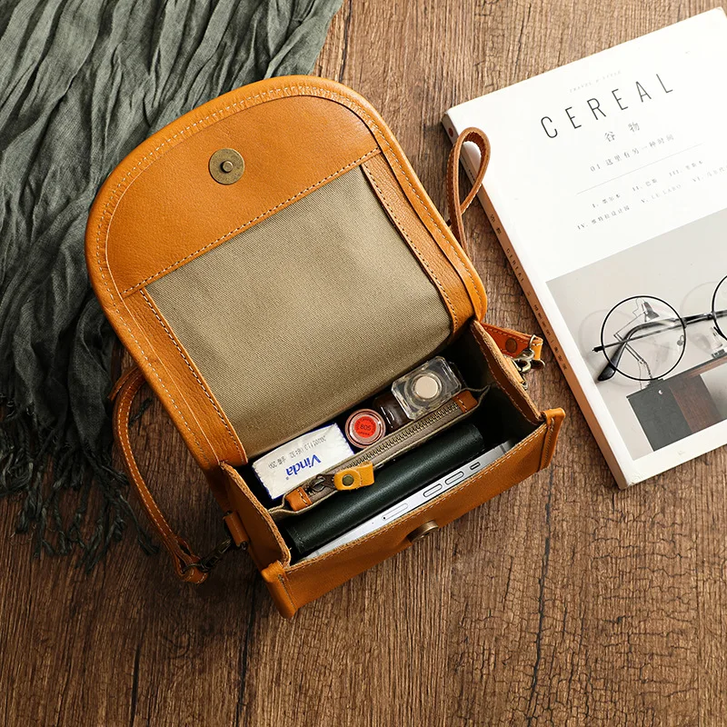 Cow leather vintage crossbody bag fashion style shoulder bag small mobile phone bag ladies sling bag cluthes for female