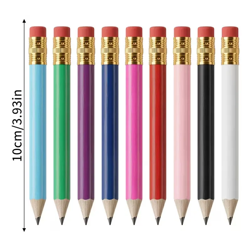 20pcs personalized custom engraving service 3.94inch Mini portable short pencils with pink erasers, multi-color wooden anti-roll pocket pencils, suitable for notebooks/golf/business gifts