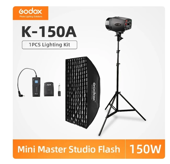 

Godox K-150A 150Ws Photography Studio Flash Strobe Light + 50 x 70cm Gird Softbox + 180cm Light Stand + RT-16 Trigger Flash Kit