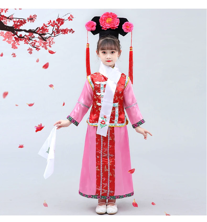 

Chinese silk robe Costume Girls Children Kimono China Traditional Vintage Ethnic Fan Students Chorus Dance Costume Hanfu