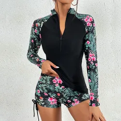 Swimwear Women 2023 Long Sleeve Swimsuit With Shorts Sport Surfsuit Monokini Beachwear Two-Piece Bathing Suits Female Rash Guard