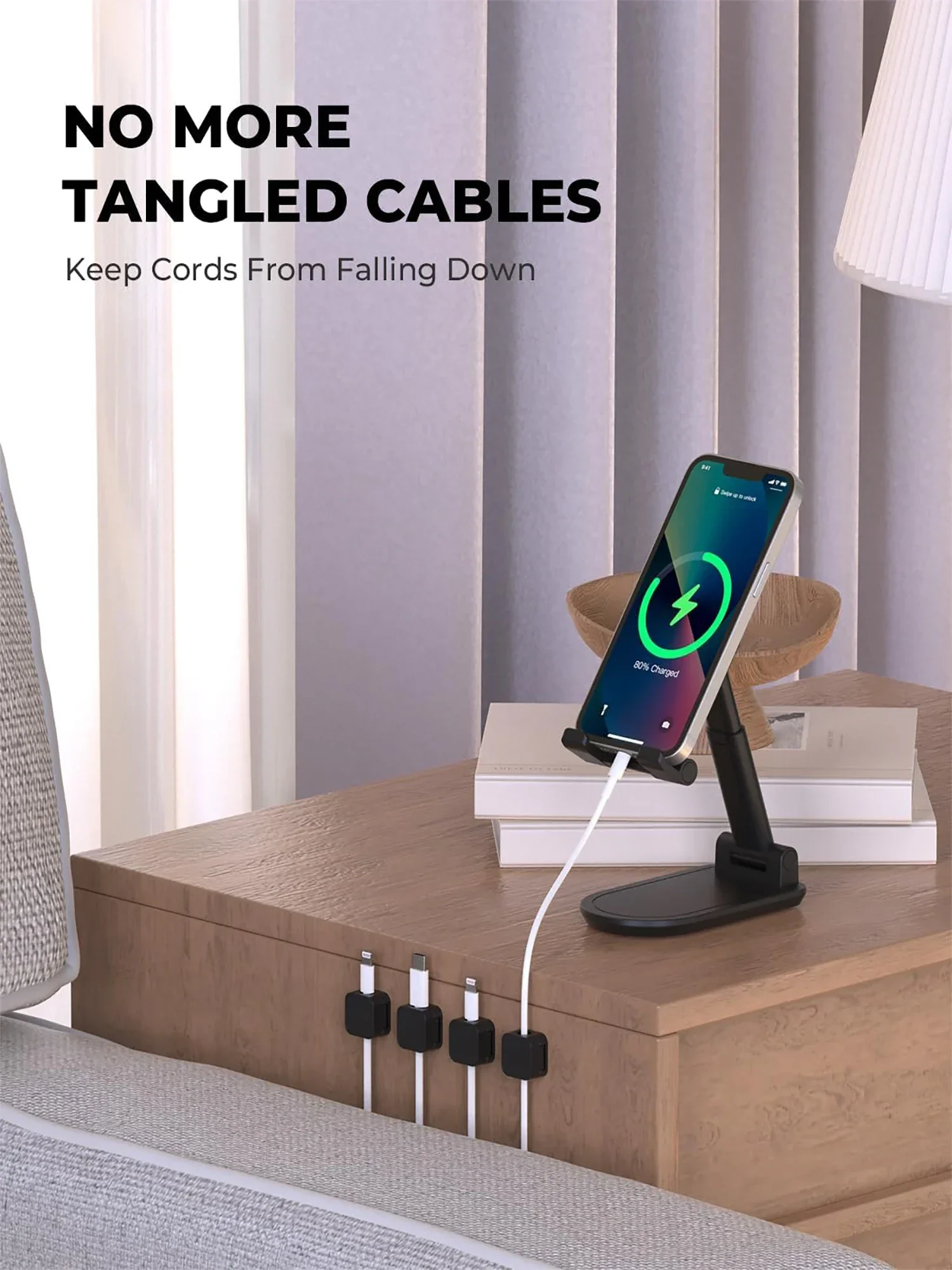 Non-magnetic Strong ​Cable Clips Adjustable Cord Holder | Adhesive Under Desk Mgmt Organizer for Home Office Car Wall Desktop​​
