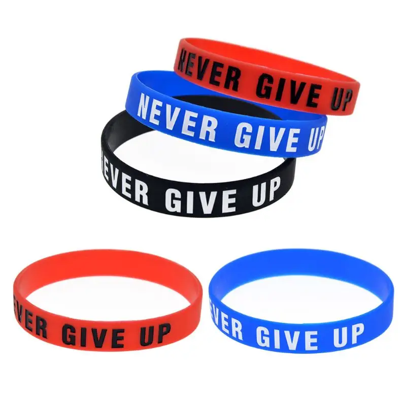 Motivational Silicone Wristband Never Give Up Colored Lettering Inspirational Bracelet Elastic Sports Rubber Band Gifts