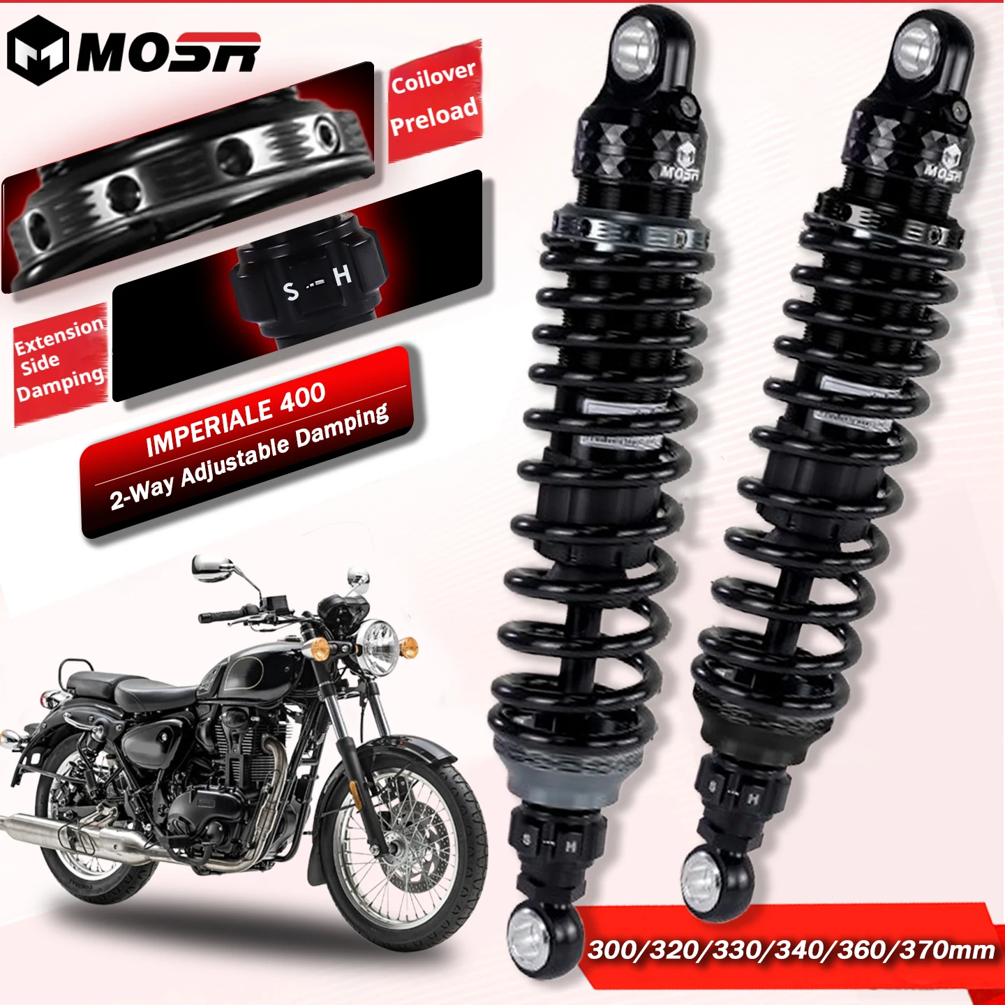 MOSR FOR Benelli Imperiale 400 Dual Adjustable Shock Absorber Preload & Rebound 300-370MM Motorcycle Mod Parts