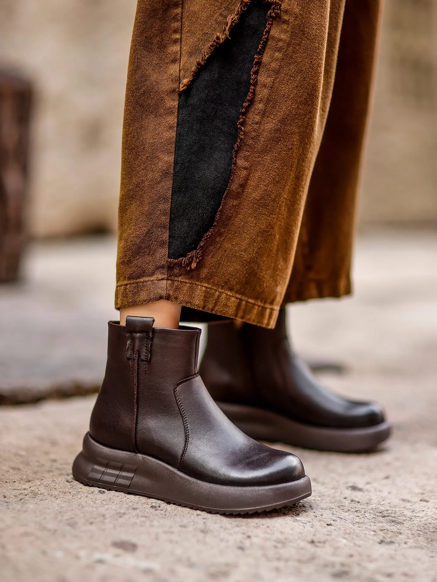 

GKTINOO/женская хлопковая обувь из натуральной кожи на толстой подошве, короткие ботинки из воловьей кожи, зимние теплые ботинки в стиле ретро