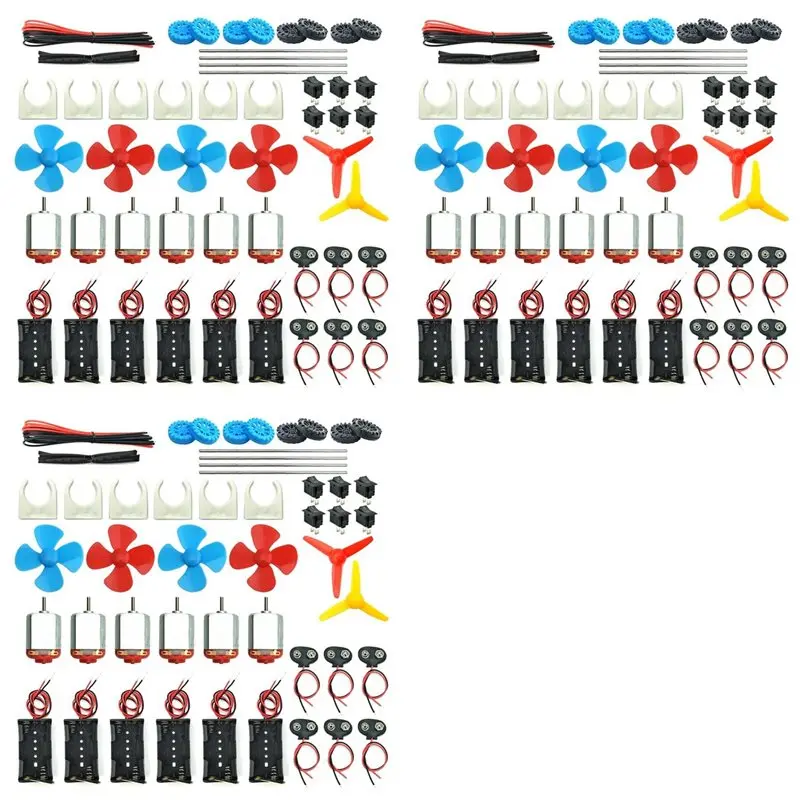 

T21C 3X DC Motors Kit, Mini Electric Hobby Motor 3V -12V 25000 RPM Strong Magnetic With Shaft Propeller,Battery Holder