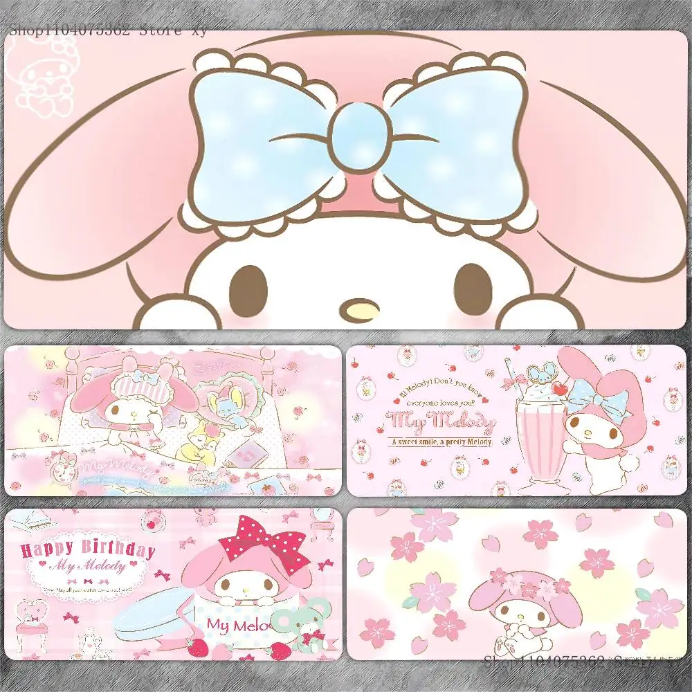 Niedliches Cartoon M-My Melody Mauspad, große Tastatur, Schreibtischunterlage, Gaming-Mauspad, LockEdge, rutschfeste Matte