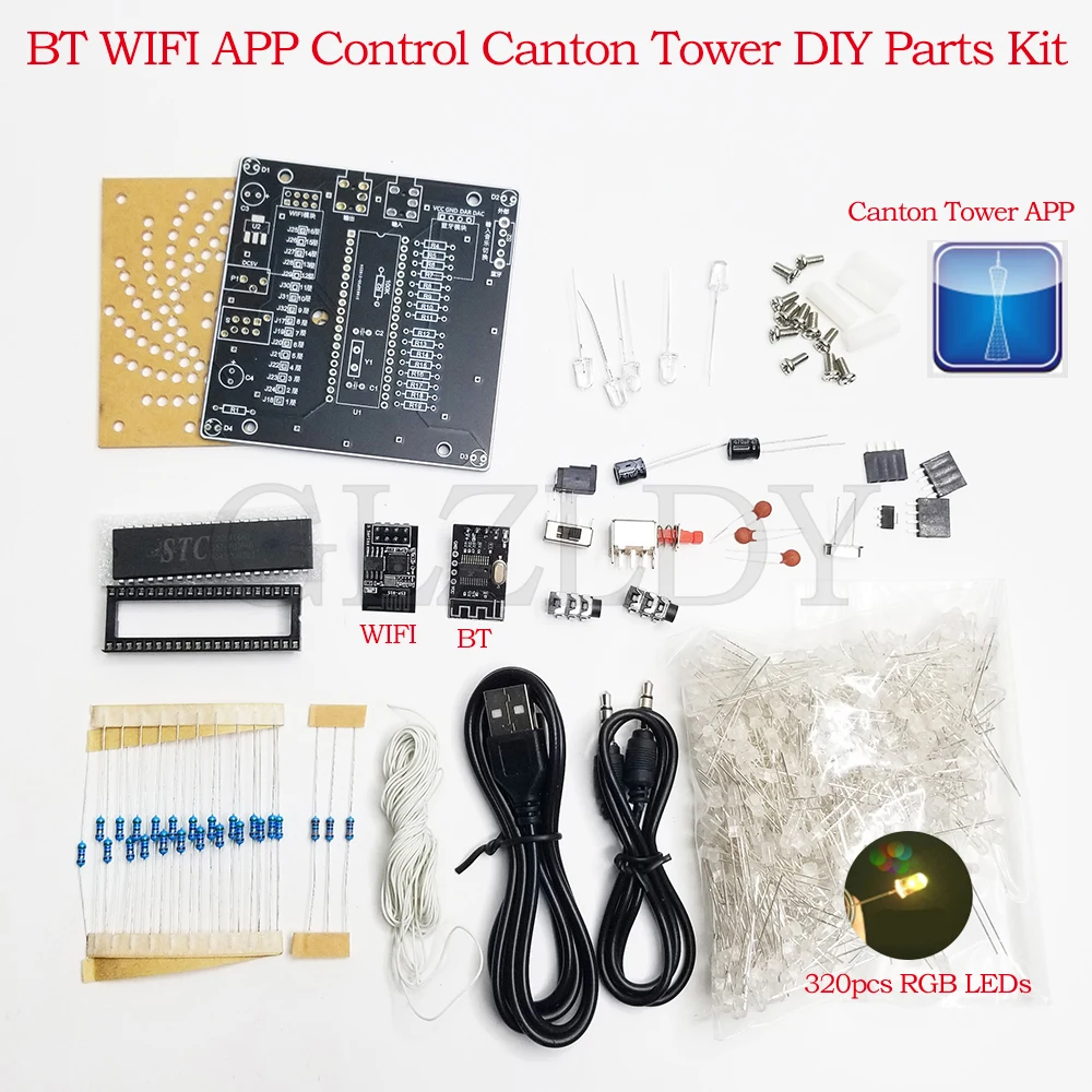 الملونة LED برج الكانتون 16*16 لتقوم بها بنفسك أجزاء أطقم مصباح مكعب عرض الموسيقى الإلكترونية الطيف لحام عدة واي فاي APP/بلوتوث