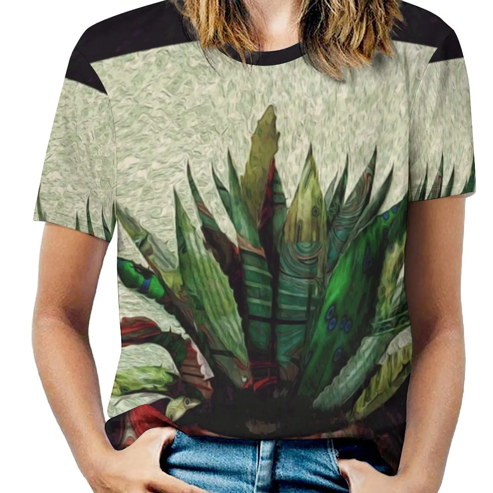 Fractal Botanical Women T-Shirt Crewneck Casual Short Sleeve Tops Summer Tees Fractal Alma Lee Houseplant Botanical Surrealism