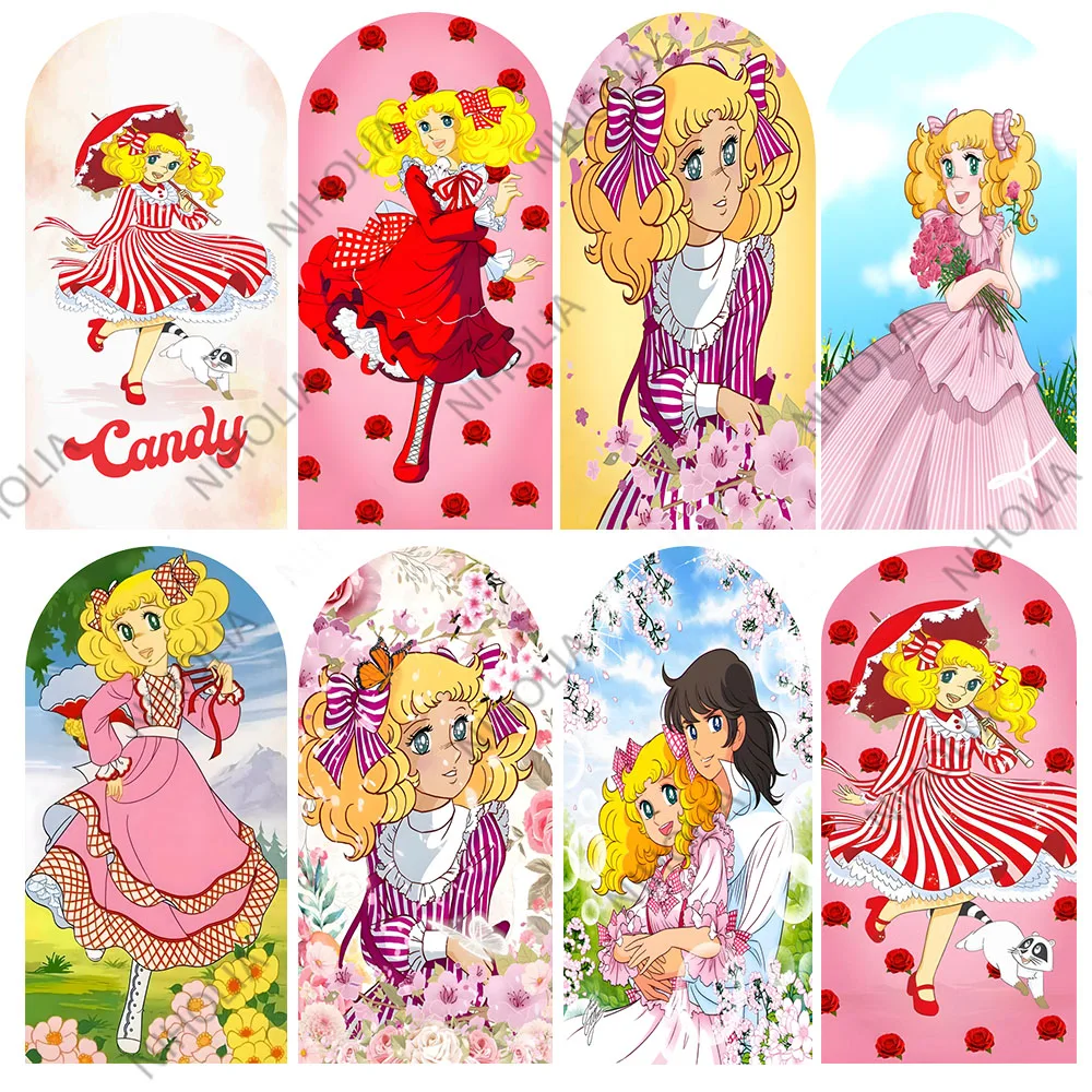 

Мультяшные конфеты, конфетные арочные чехлы, фотофон с днем рождения, полиэстер, двусторонний реквизит для фотосъемки