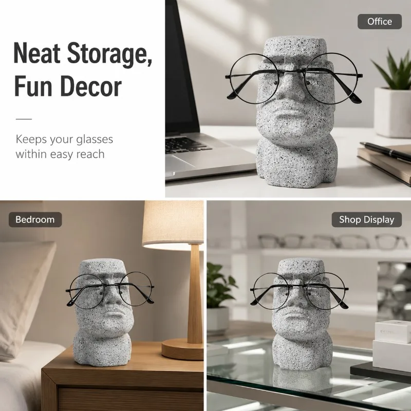 Abstract Stone Look Glasses Holder Desktop Eyewear Stand Funny Face Statue Organizer for Office Bedroom Optical Shop Display