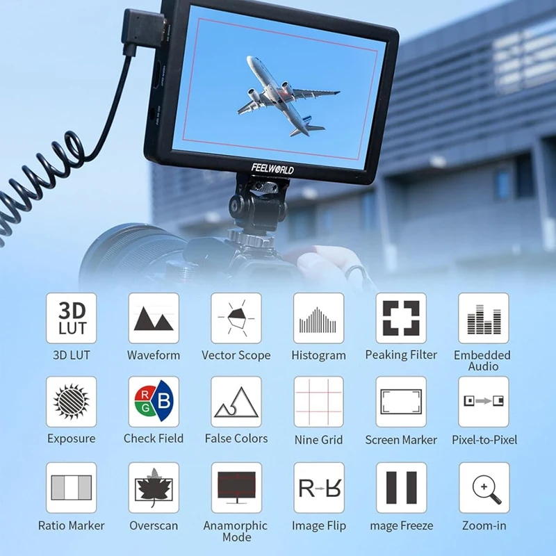 FEELWORLD T6 6-Zoll-Kamerafeld-DSLR-Videomonitor Wellenform LUT HDR 4K HDMI 1920 x 1080 IPS-Aluminiumgehäuse für Videoaufnahmen