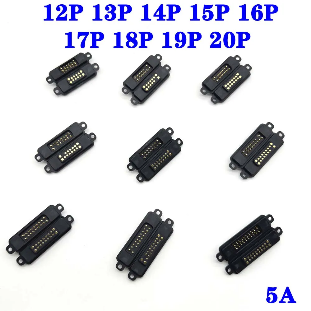 5A With Ears Waterproof Magnetic Pogo Pin Connector 12Pin/20Pin Spring Loaded 2.54mm Male Female DC Power Socket Contact Strip